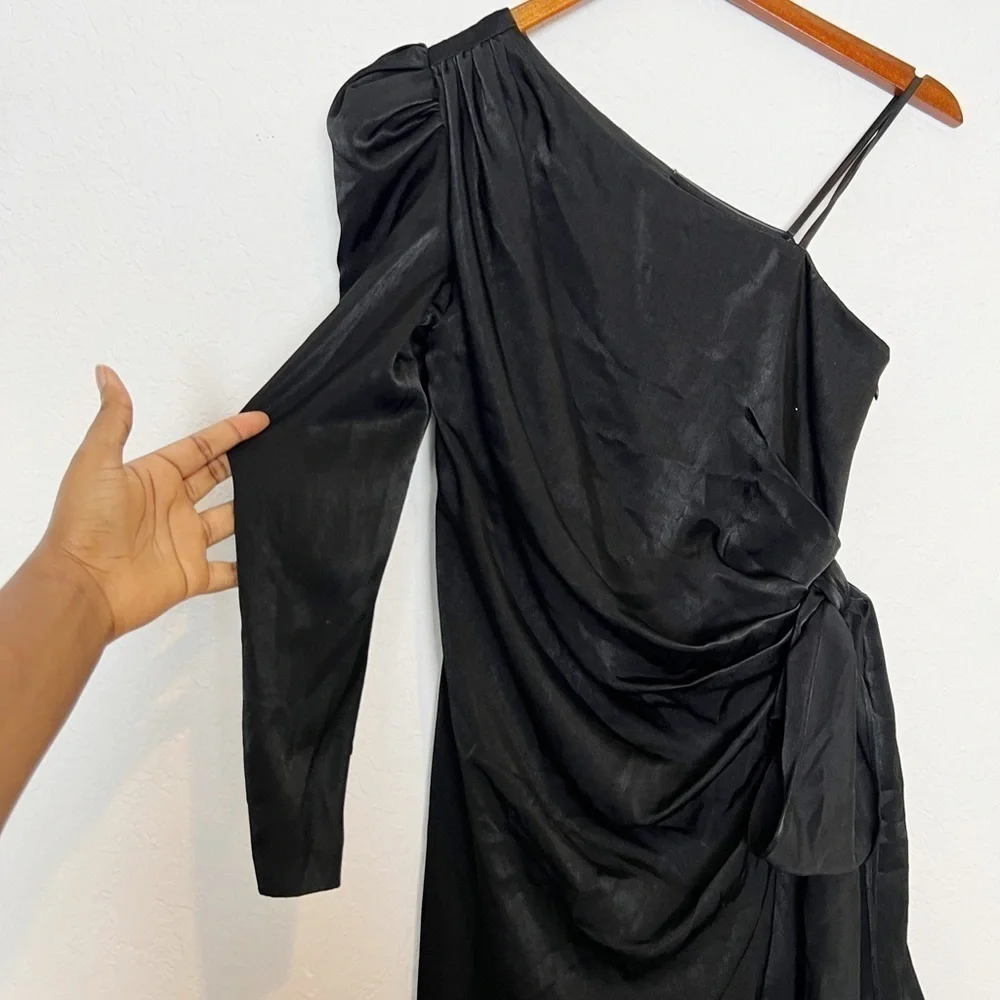 Aidan Mattox One-Shoulder Puff-Sleeve Dress